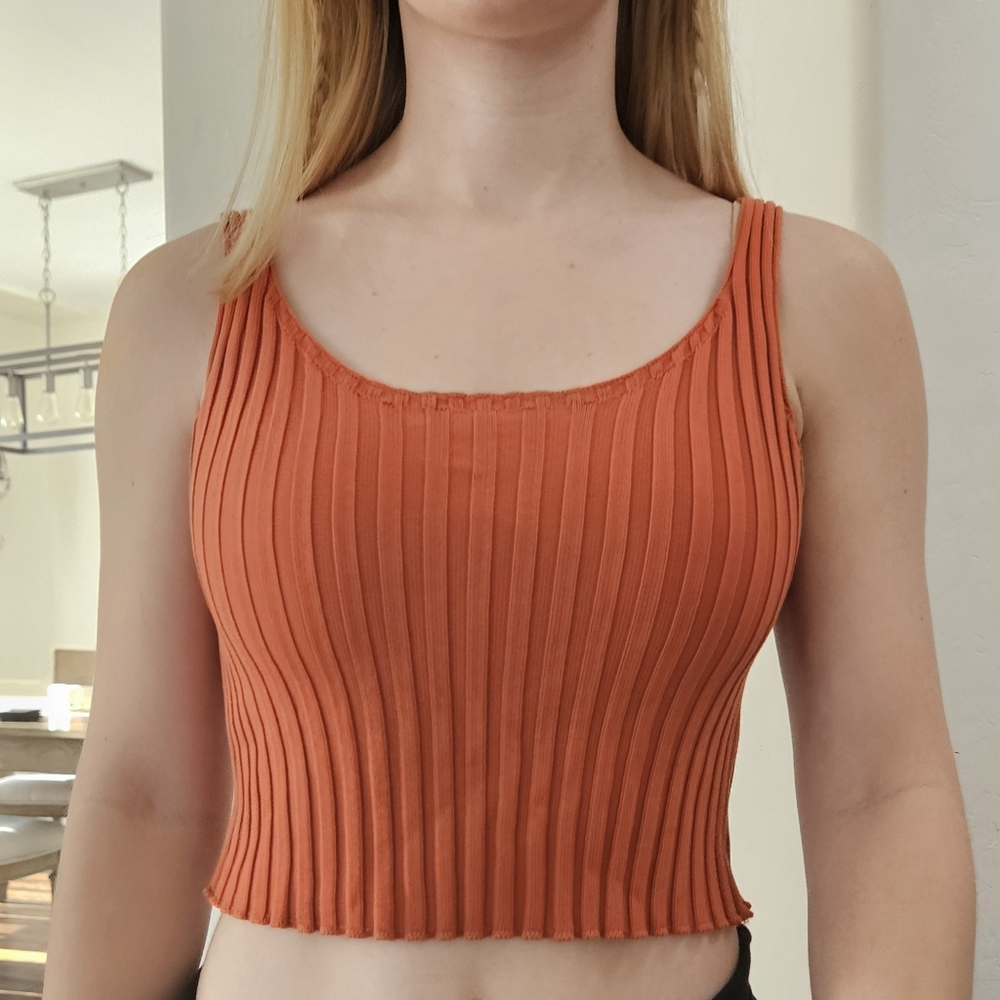 Orange Ribbed Crop Tank Top